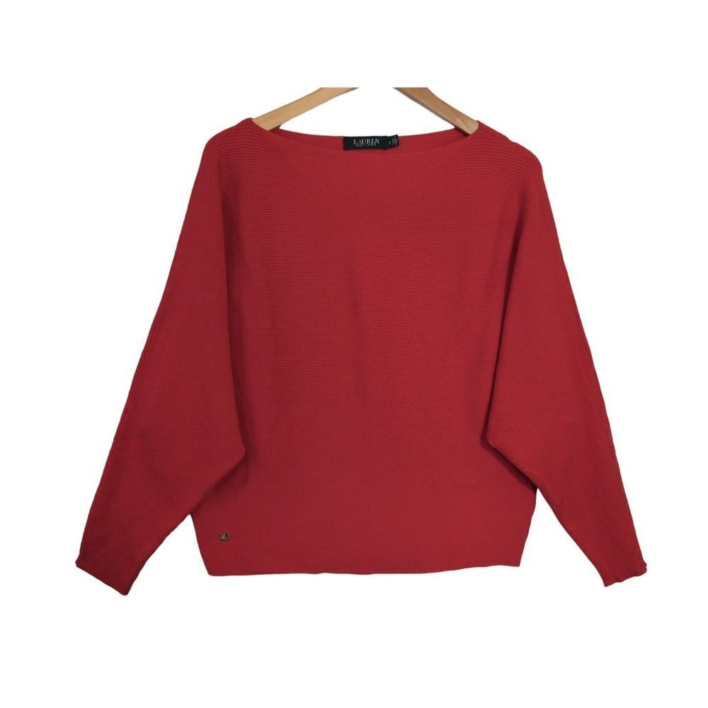 Lauren‎ Ralph Lauren Sweater Womens L Red Dolman Sleeve Rib Knit Pullover
